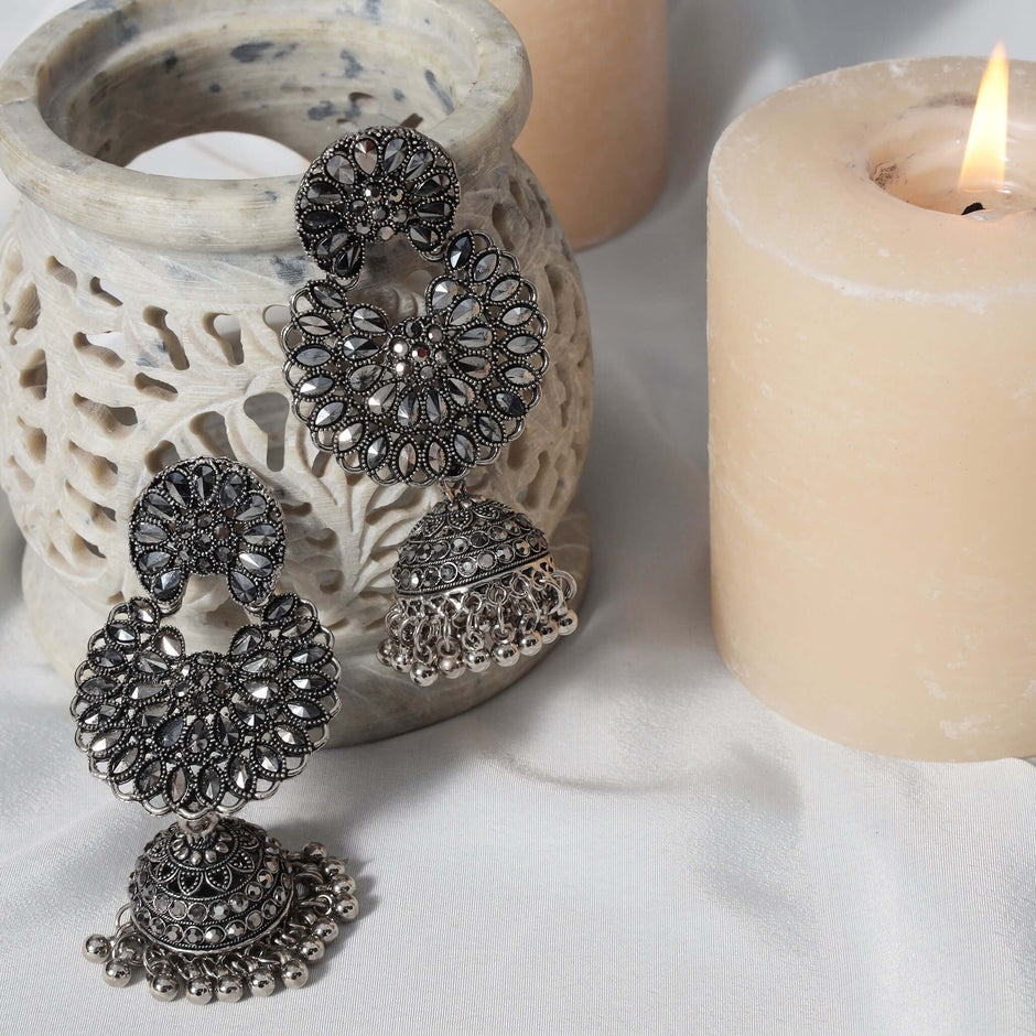 Shaila Silver Oxidized Jhumki Earrings
