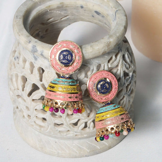 Jaanvi Multicolor Gold Plated Stud Jhumki Earrings
