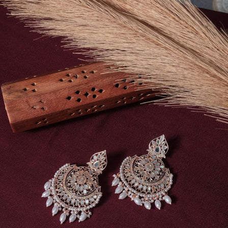 Anwita Pearl & Mirror Rose Gold Chandbali Earrings