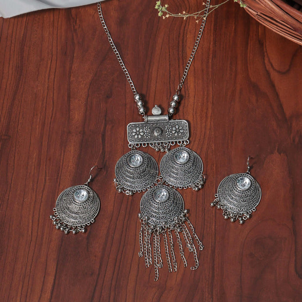 Kaveri Silver Oxidized Long Necklace Set
