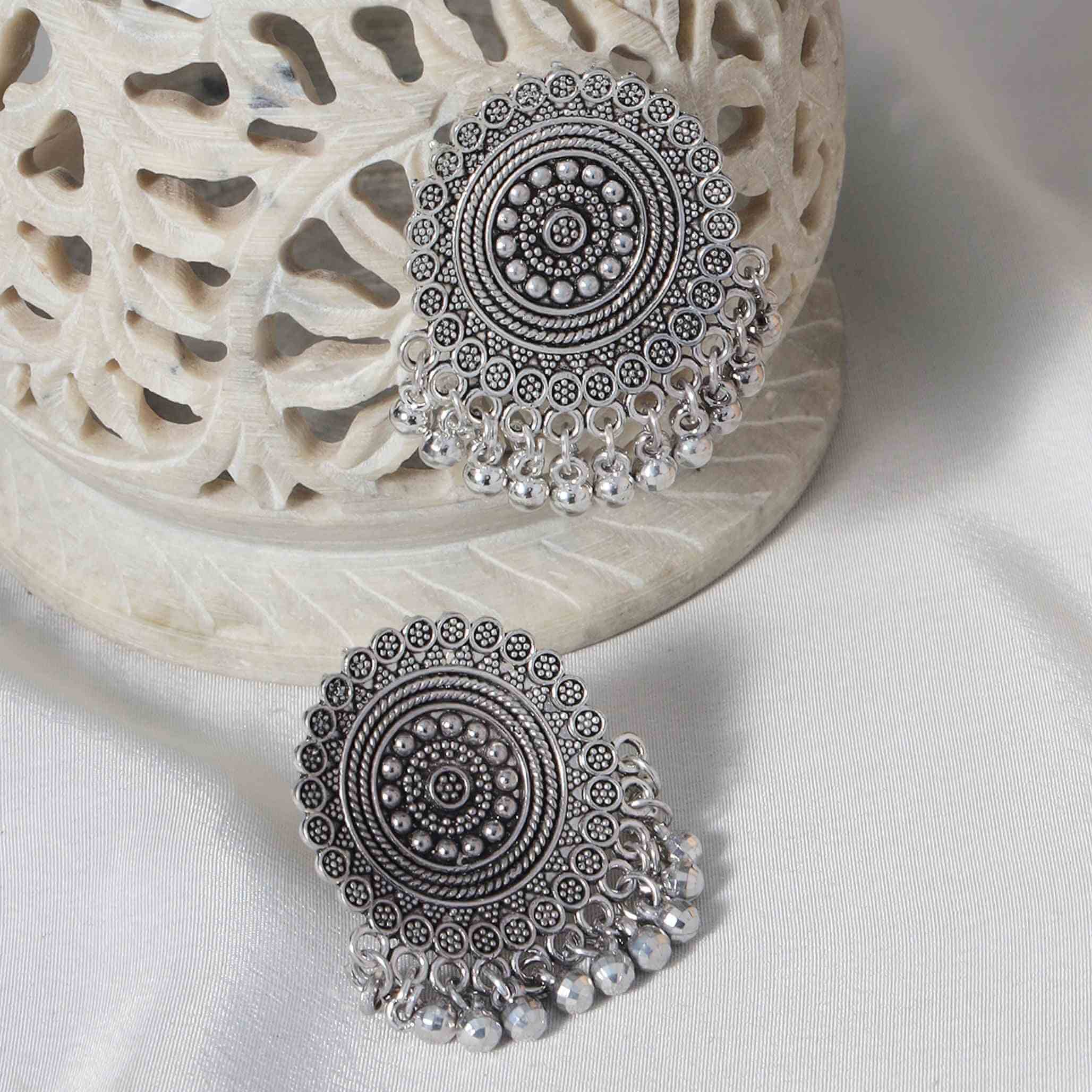 Swara Silver Oxidized Stud Earrings