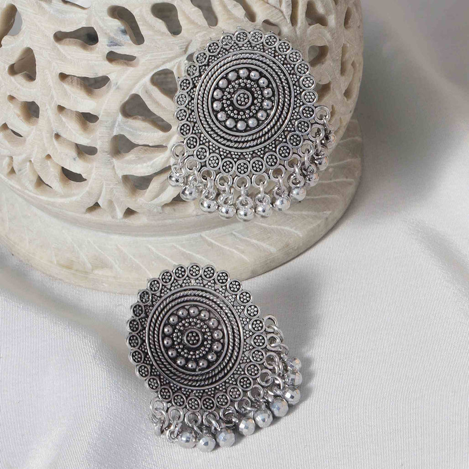 Swara Silver Oxidized Stud Earrings