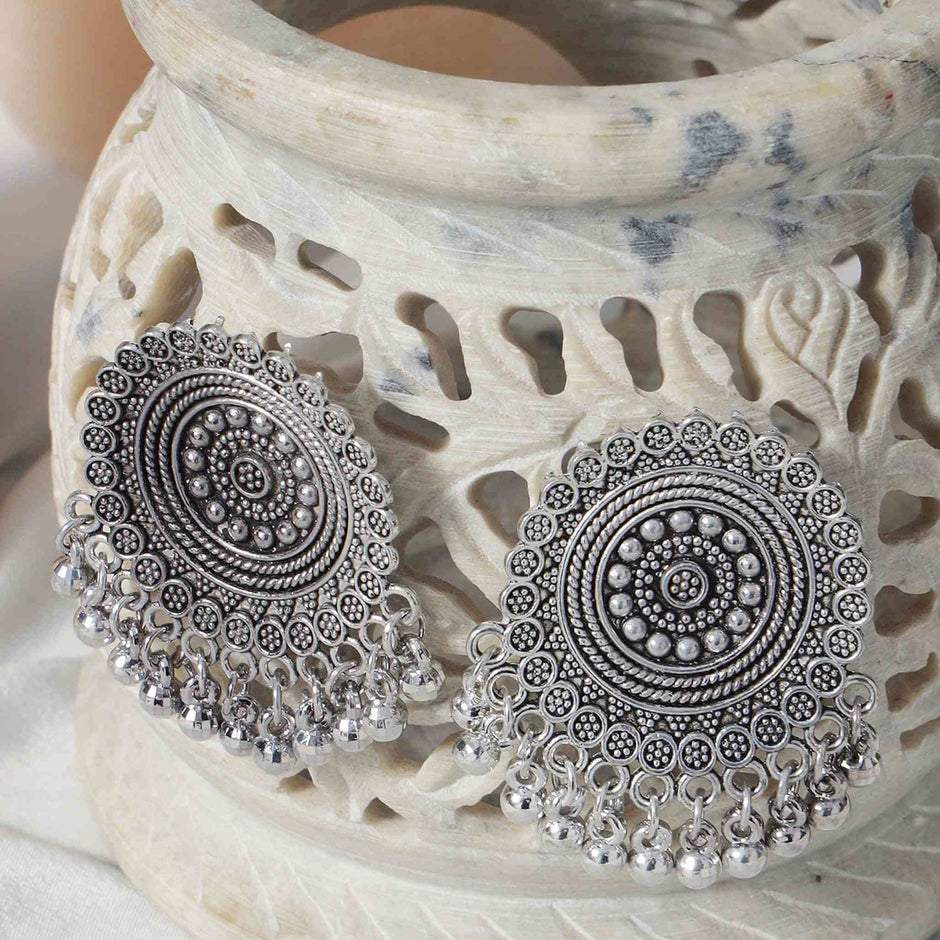 Swara Silver Oxidized Stud Earrings