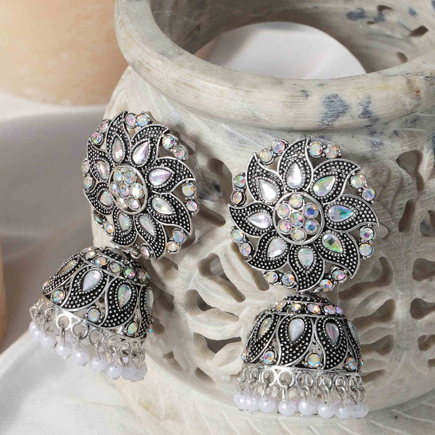Siddhi Silver Oxidized Stud Jhumki Earrings