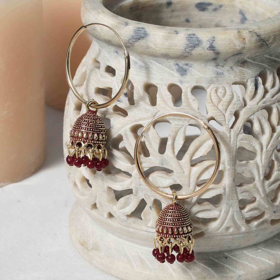 Nitya Gold Plated Jhumki Earrings - Maroon