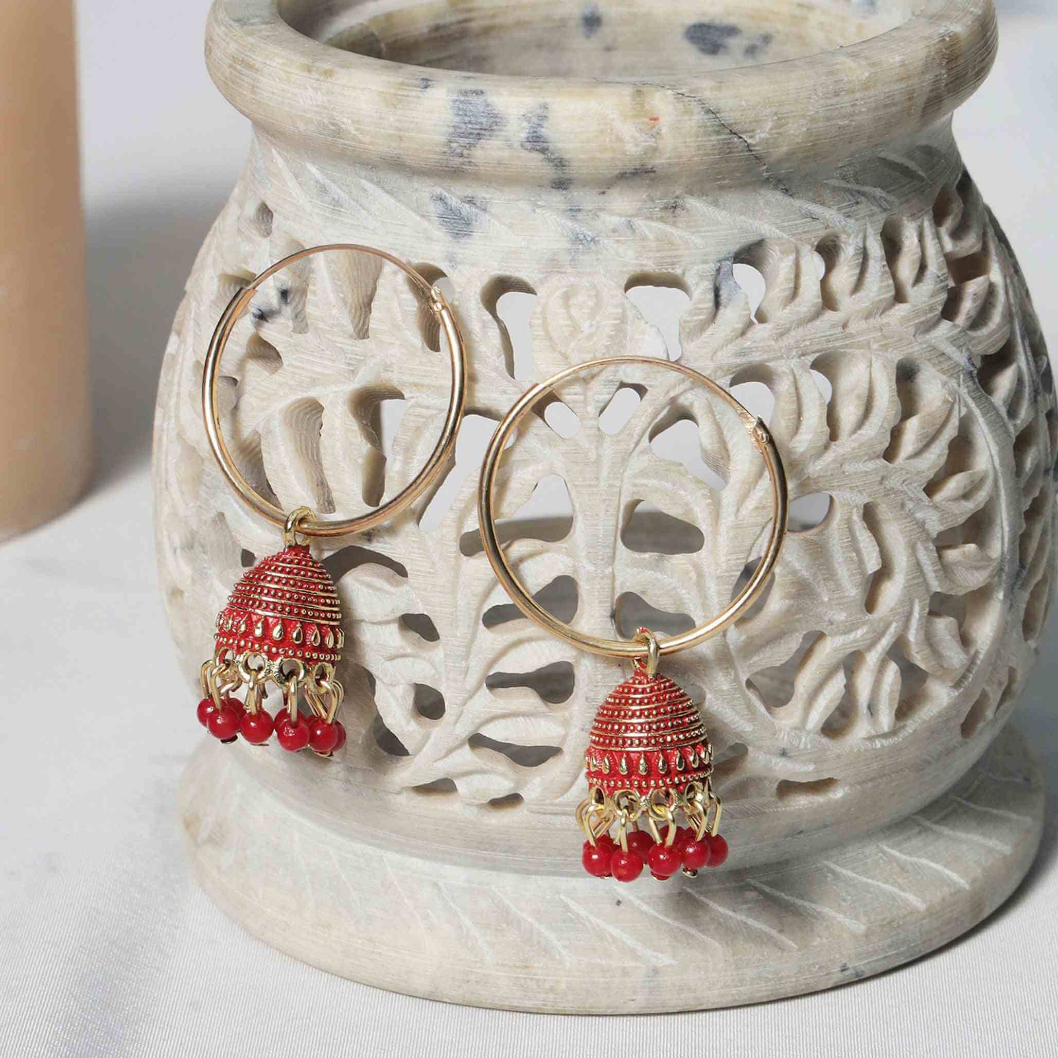Nitya Gold Plated Jhumki Earrings - Red