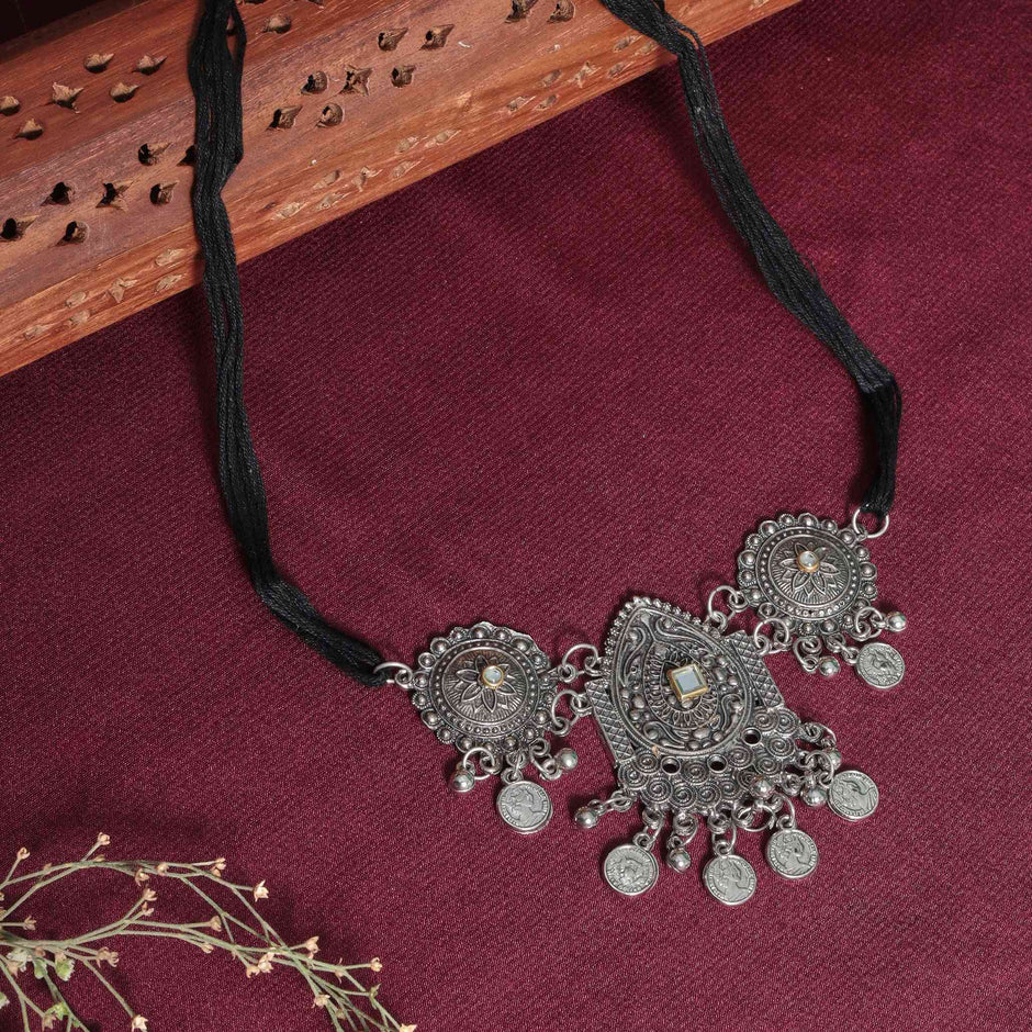 Arya Silver Oxidized Choker Necklace Set