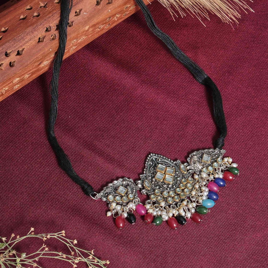 Siya Multicolour Siver Oxidized Choker Necklace Set