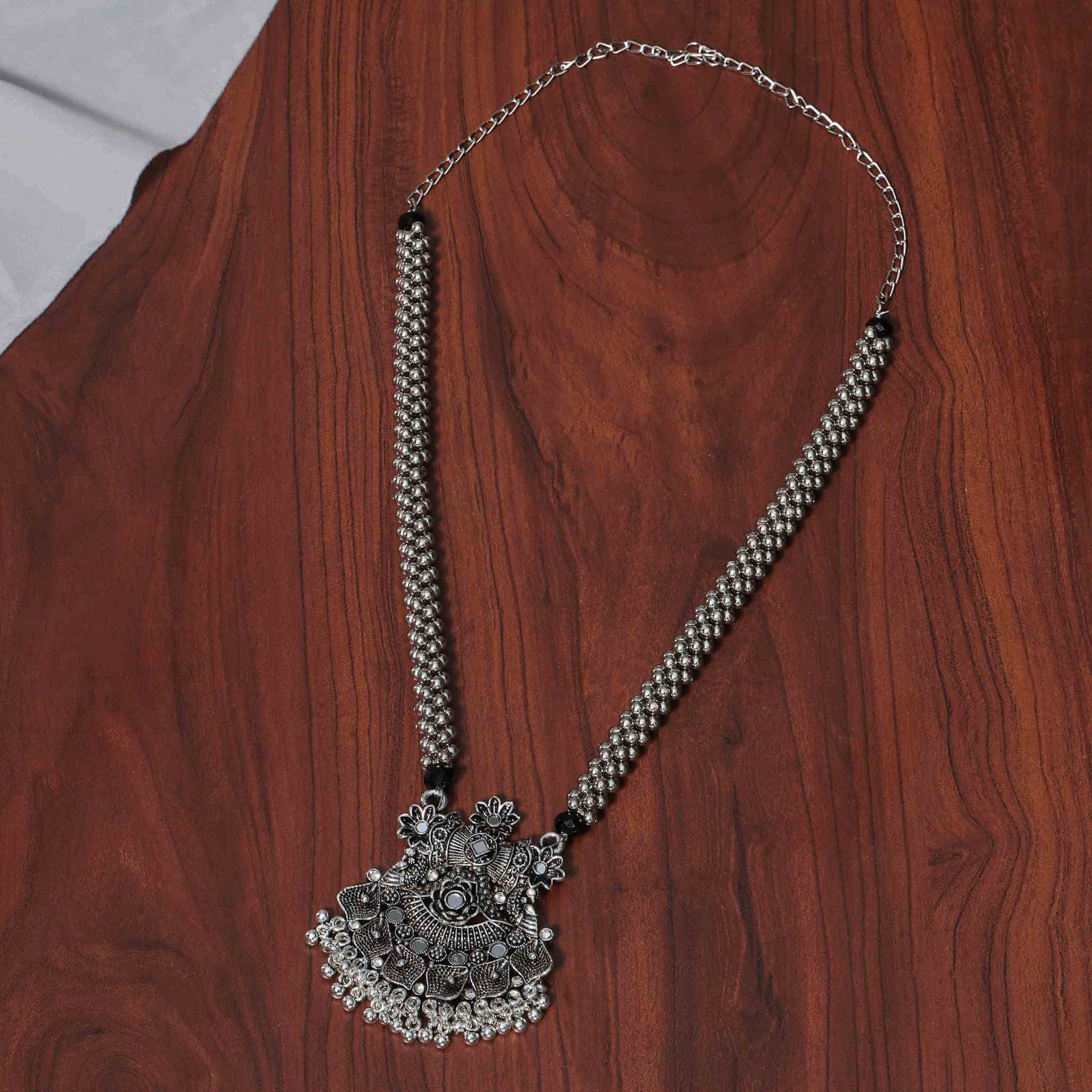 Raavi Silver Oxidized Long Necklace Set
