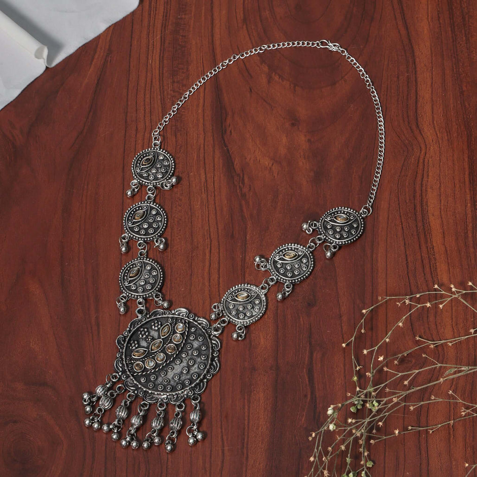 Avni Silver Oxidized Long Necklace Set
