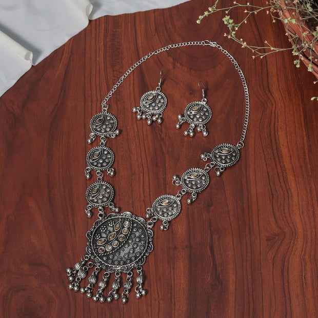 Avni Silver Oxidized Long Necklace Set