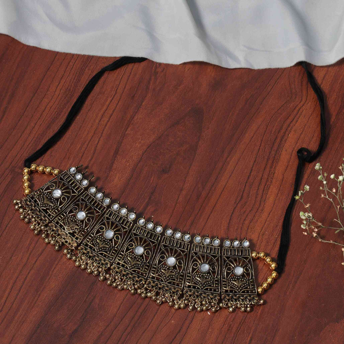 Dhvani Mirror Gold Oxidized Choker Necklace Set