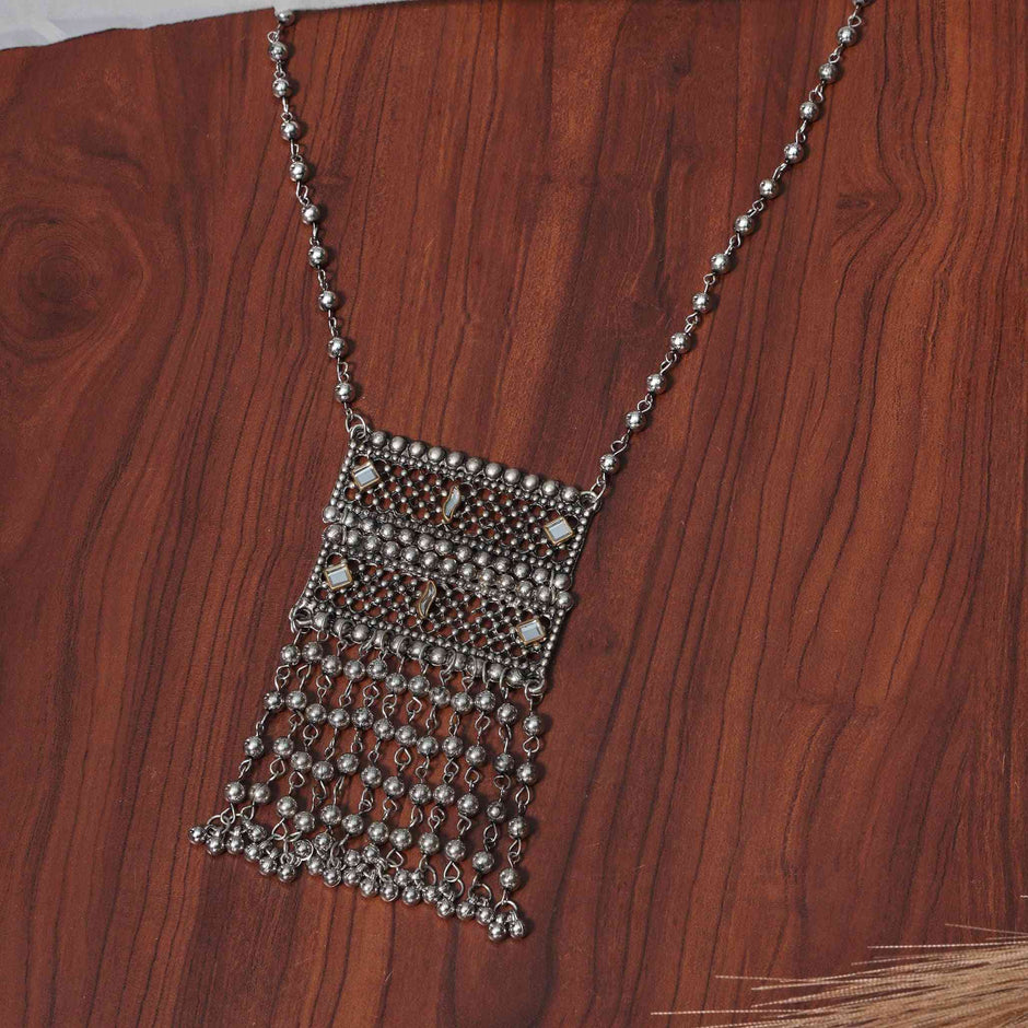 Navya Silver Oxidized Long Necklace Set