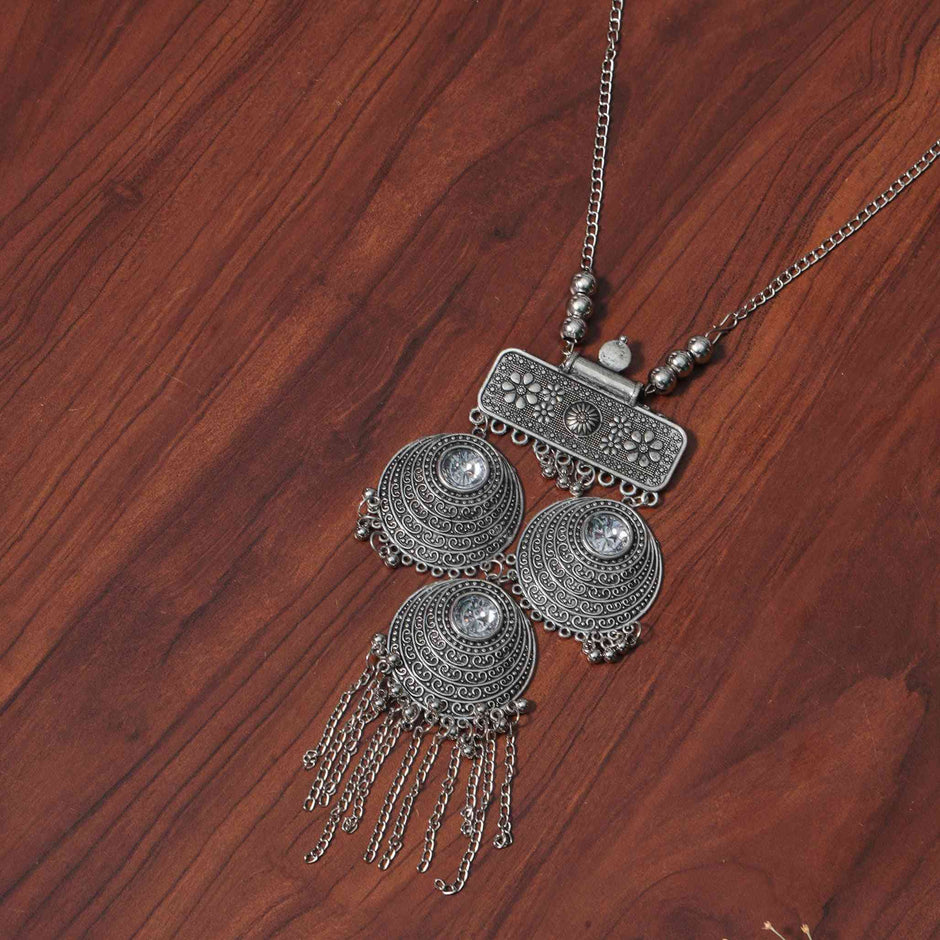 Kaveri Silver Oxidized Long Necklace Set