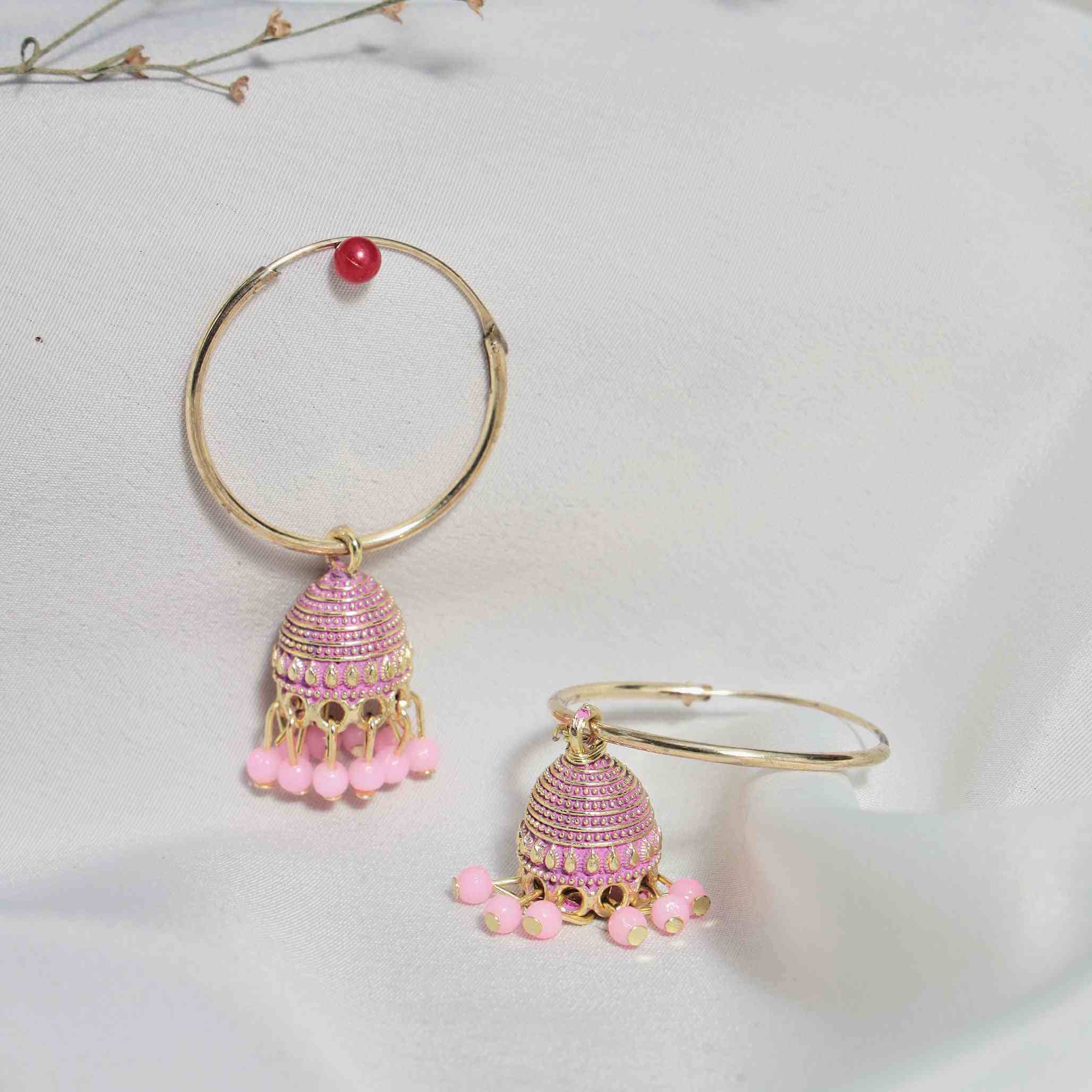 Nitya Gold Plated Jhumki Earrings - Pink
