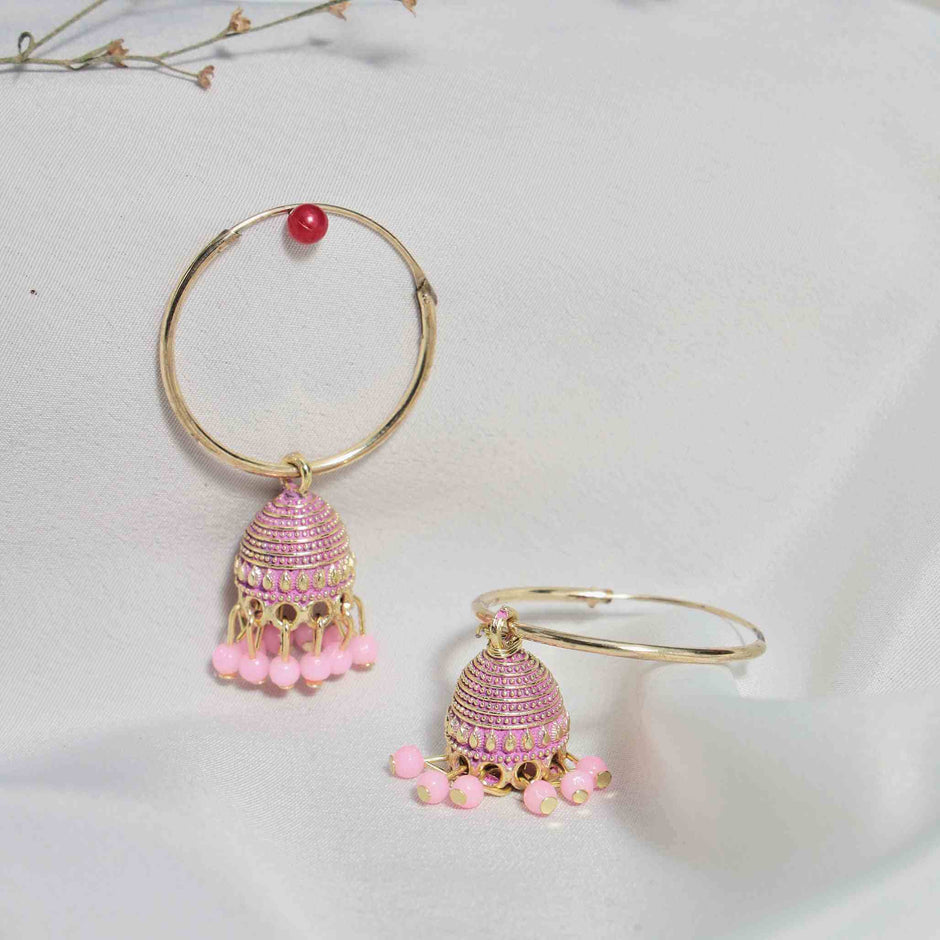 Nitya Gold Plated Jhumki Earrings - Pink