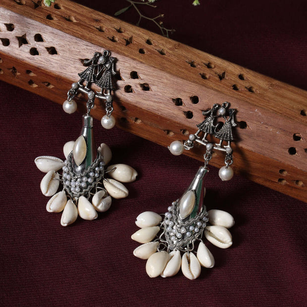 Gaurangi Kaudi & Pearl Silver Oxidized Jhumki Earrings