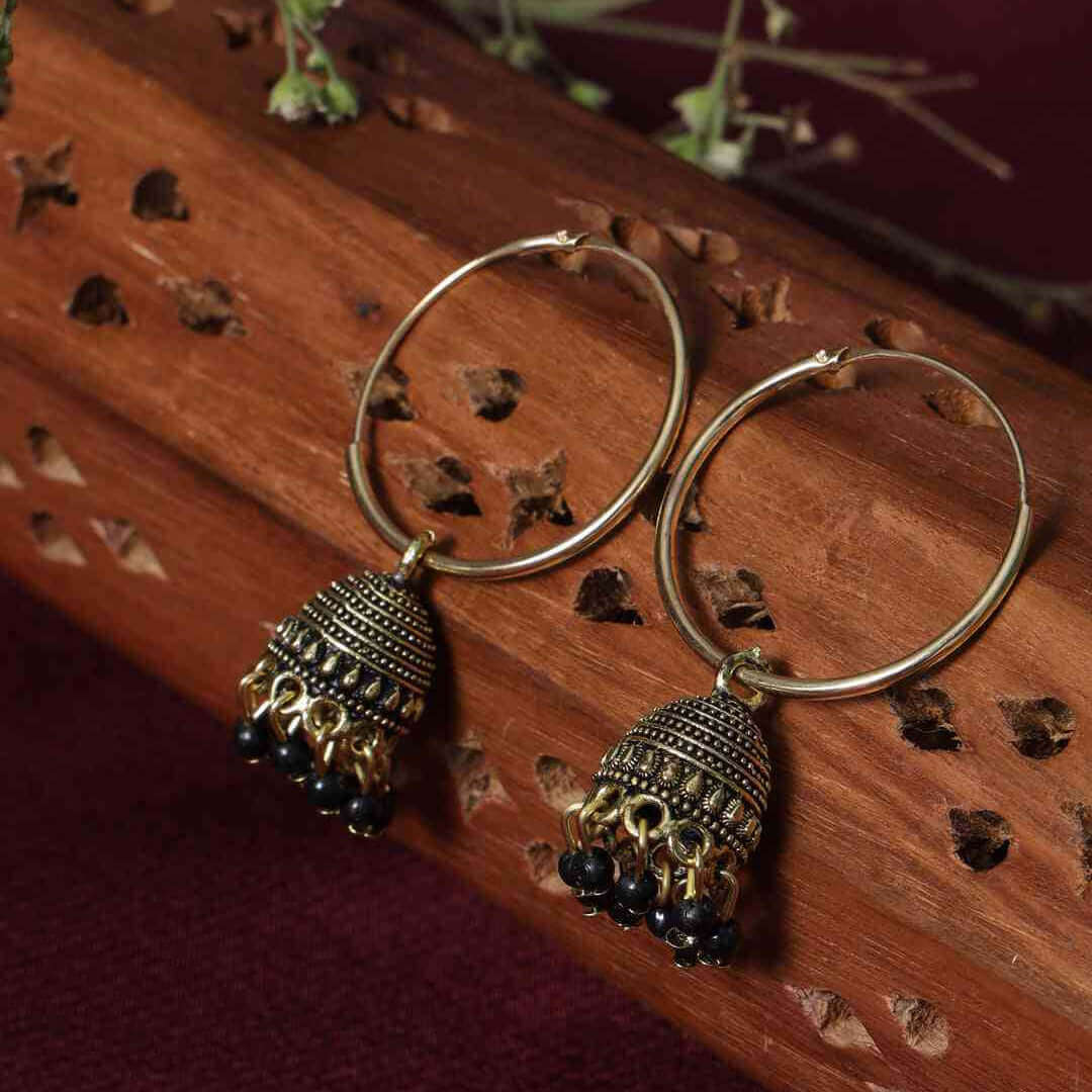 Nitya Gold Plated Jhumki Earrings - Black