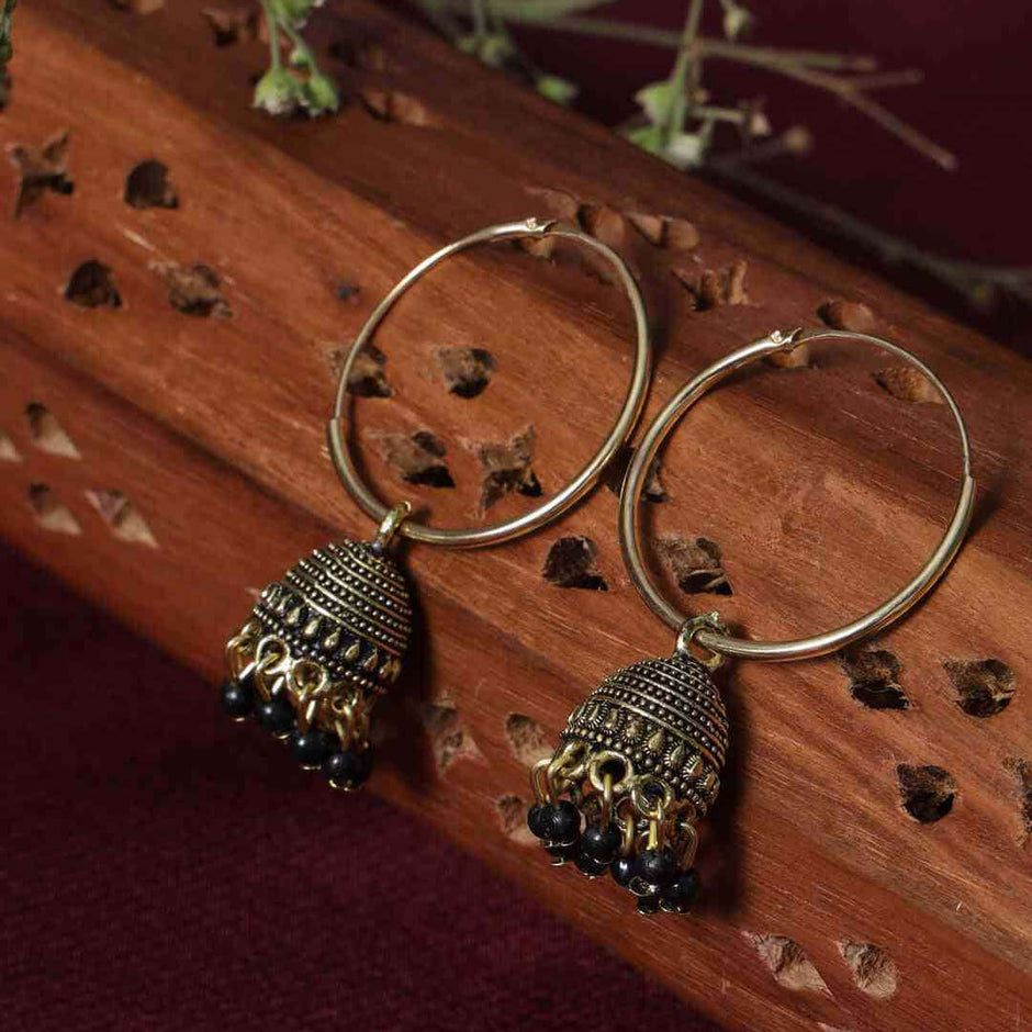 Nitya Gold Plated Jhumki Earrings - Black