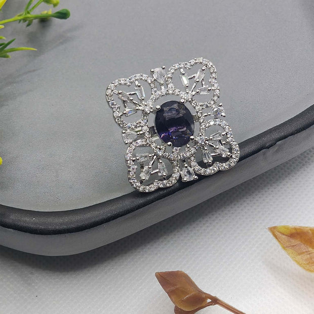 Mina Silver Plated AD Rings - Purple