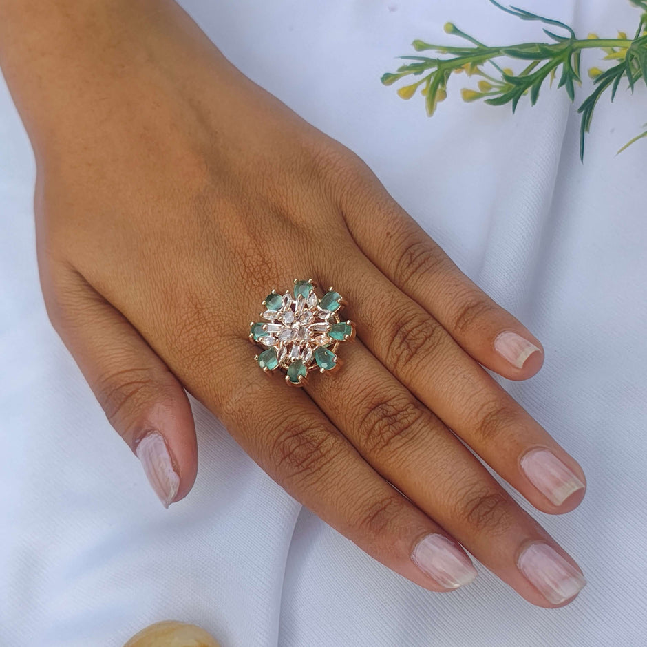 AAHANA GOLD PLATED AMERICAN DIAMOND RING - MINT GREEN