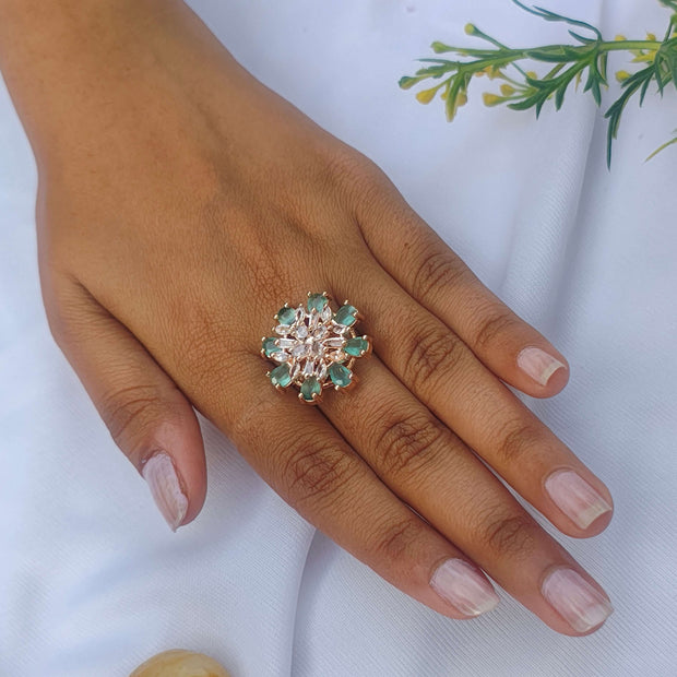 AAHANA GOLD PLATED AMERICAN DIAMOND RING - MINT GREEN