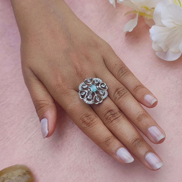 AALIYA SILVER PLATED AD RING - MINT GREEN