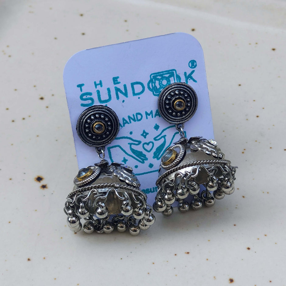 AAROHI SILVER OXIDIZED GHUNGROO JHUMKI