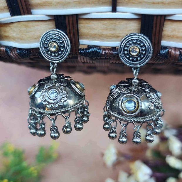 AAROHI SILVER OXIDIZED GHUNGROO JHUMKI