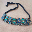 Advika Blue and Green Silver Oxidized Choker Set
