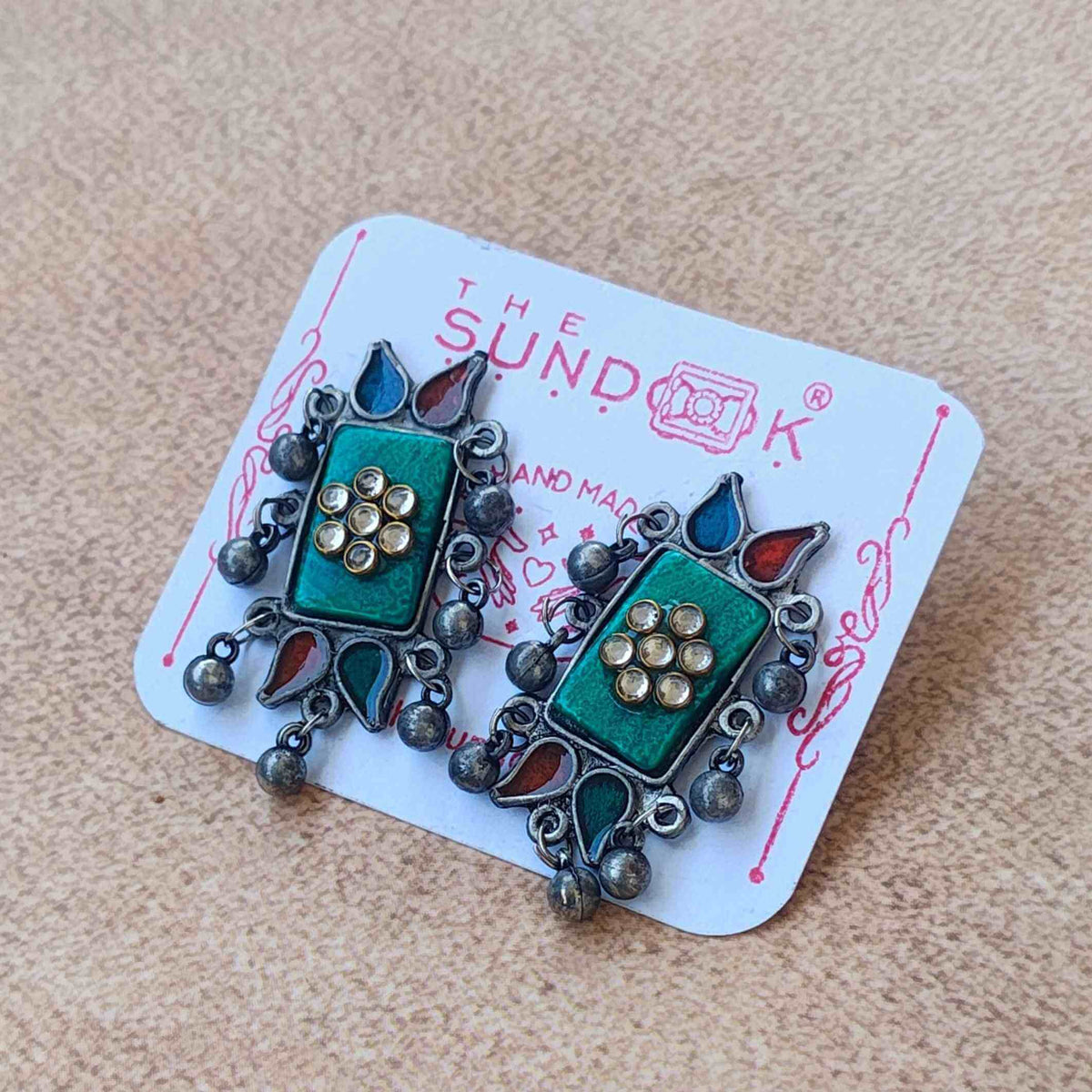 Advika Blue and Green Silver Oxidized Choker Set