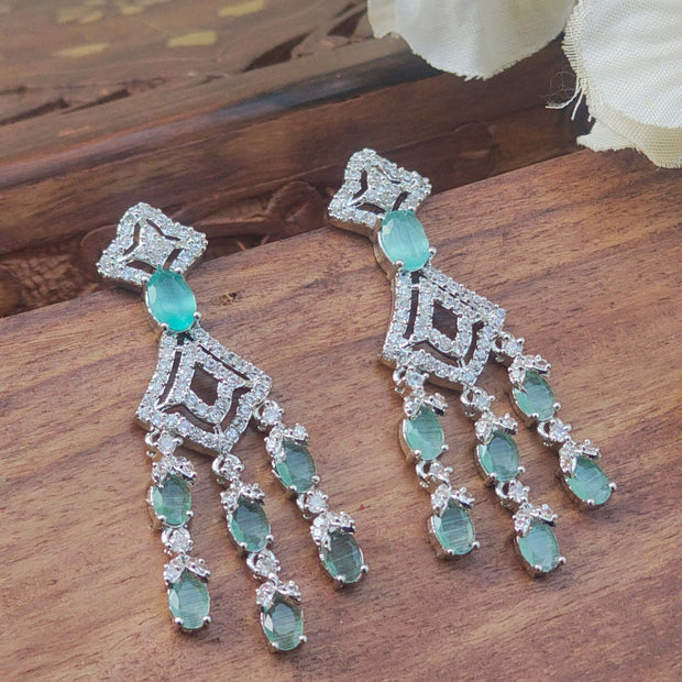Anika Silver Plated AD Earrings - Mint Green