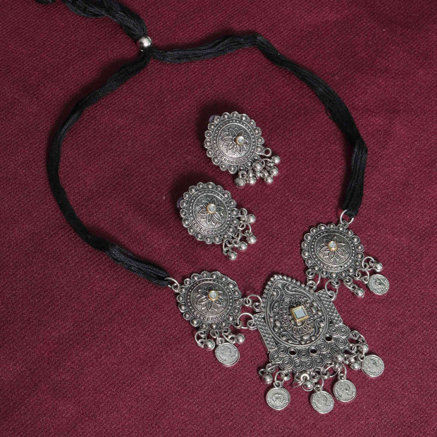 Arya Silver Oxidized Choker Necklace Set