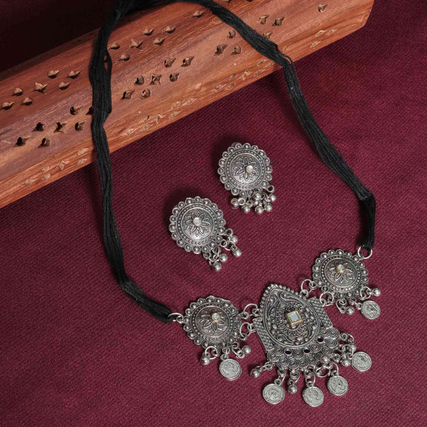 Arya Silver Oxidized Choker Necklace Set