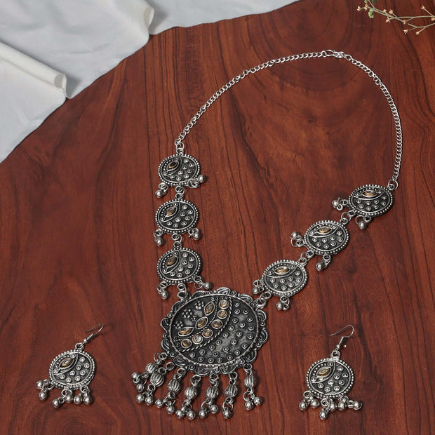 Avni Silver Oxidized Long Necklace Set