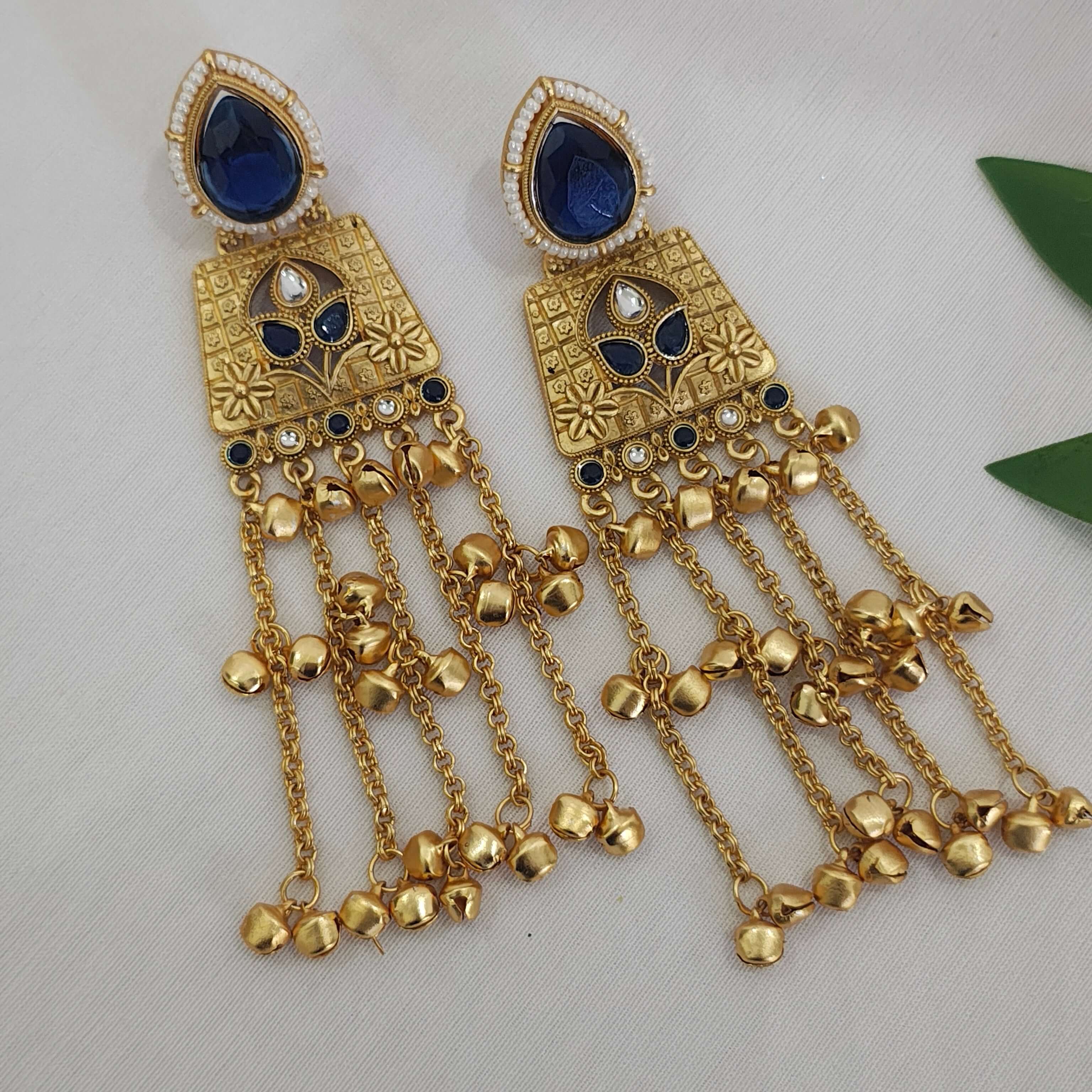 Aarna Kashmiri Gold Plated Earrings - Blue