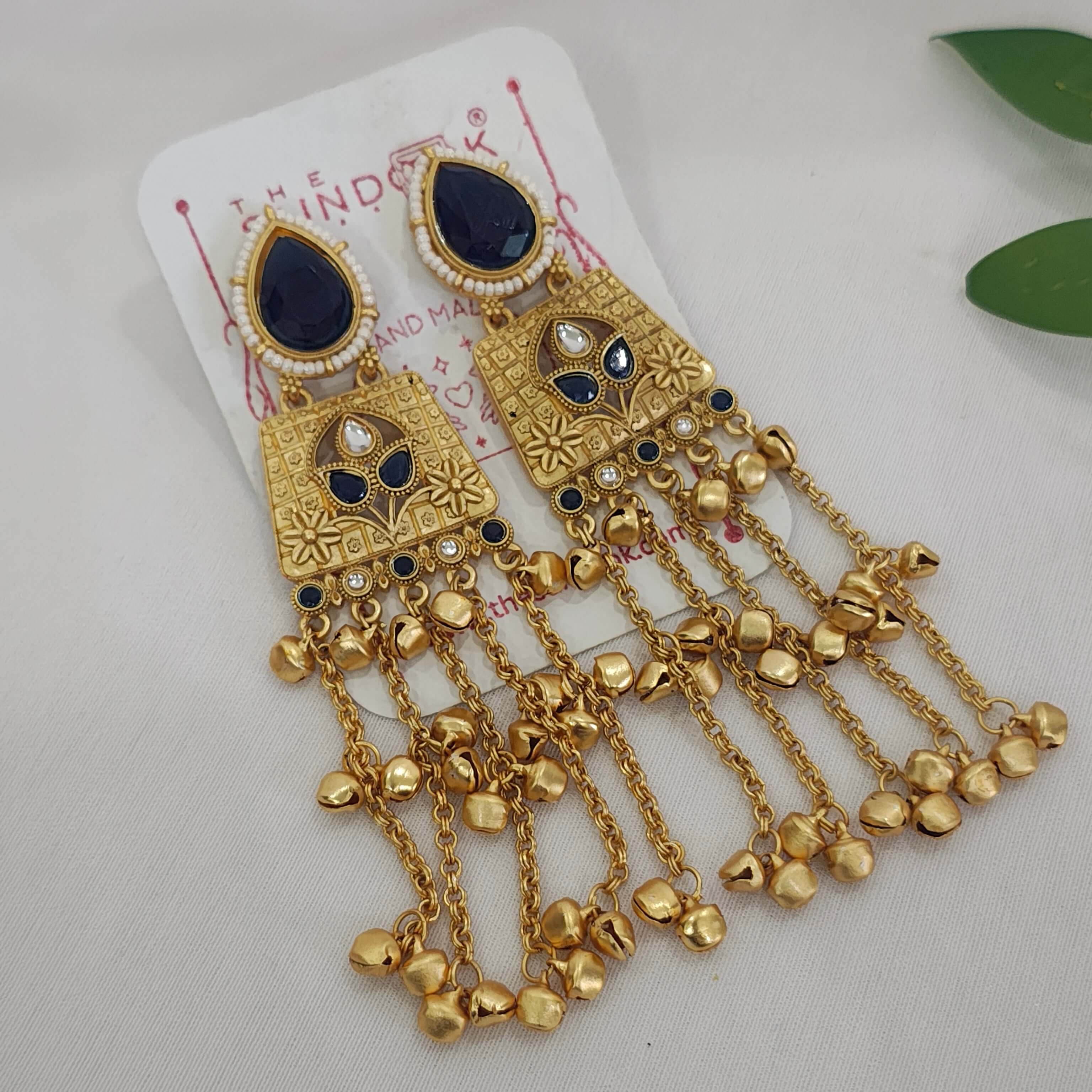 Aarna Kashmiri Gold Plated Earrings - Blue