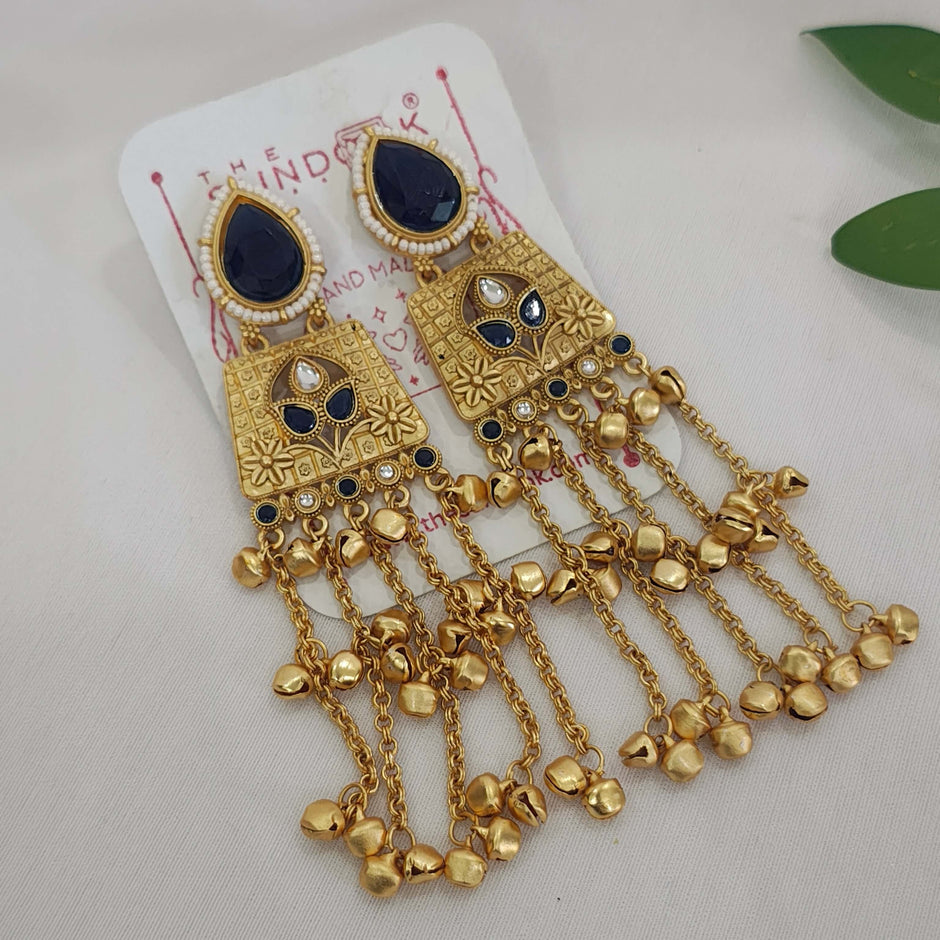 Aarna Kashmiri Gold Plated Earrings - Blue