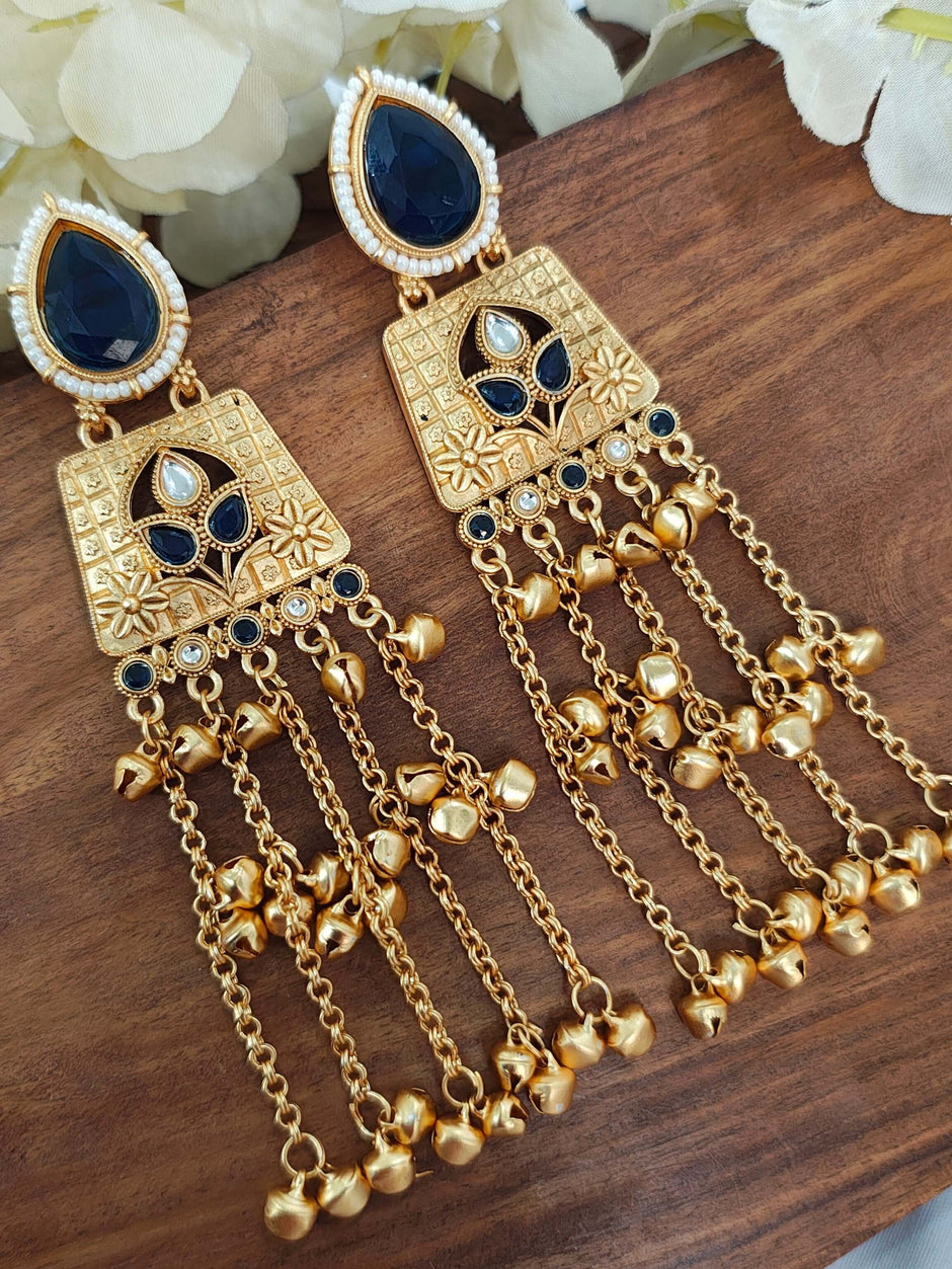 Aarna Kashmiri Gold Plated Earrings - Blue