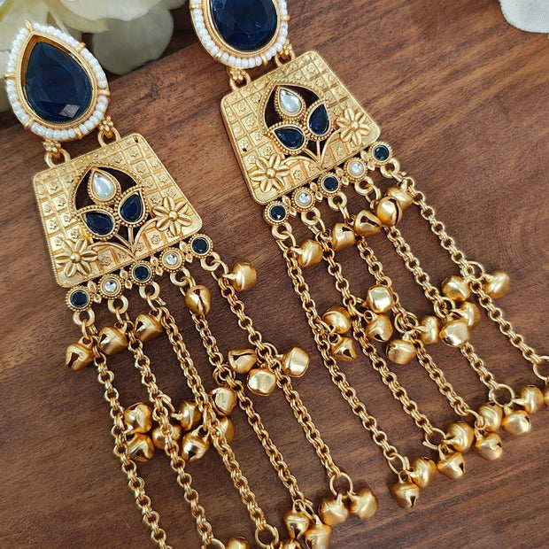 Aarna Kashmiri Gold Plated Earrings - Blue