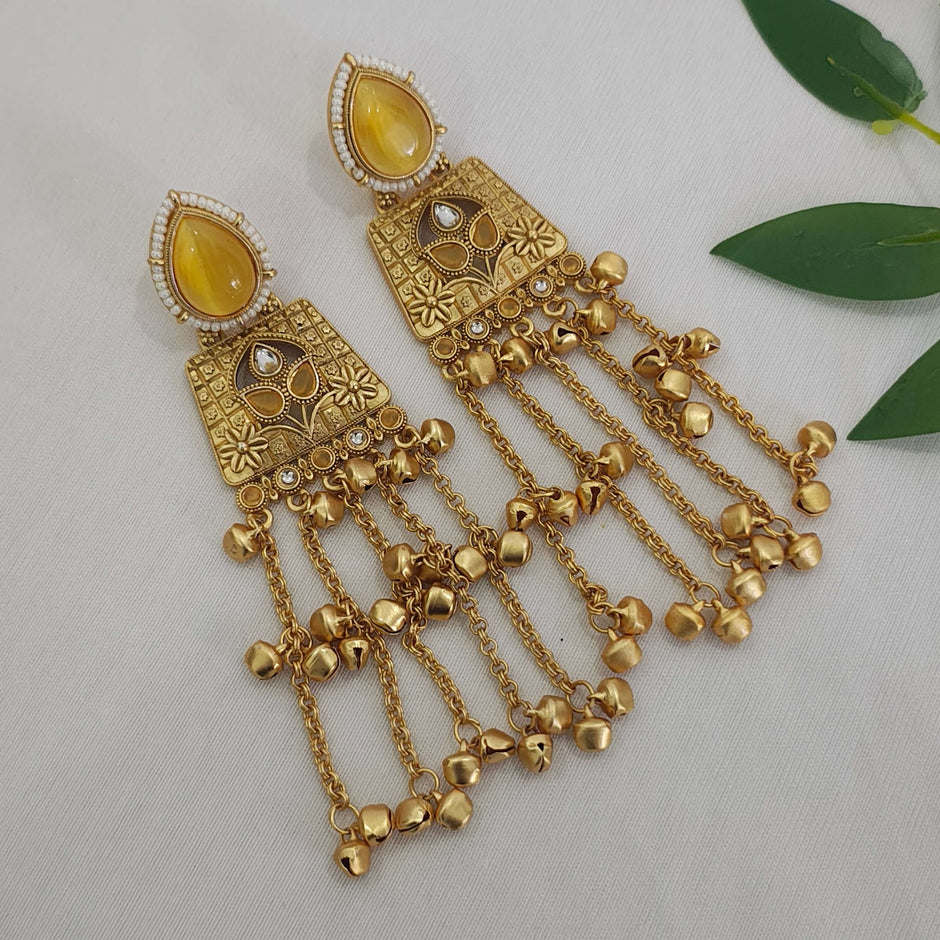 Aarna Kashmiri Gold Plated Earrings - Yellow