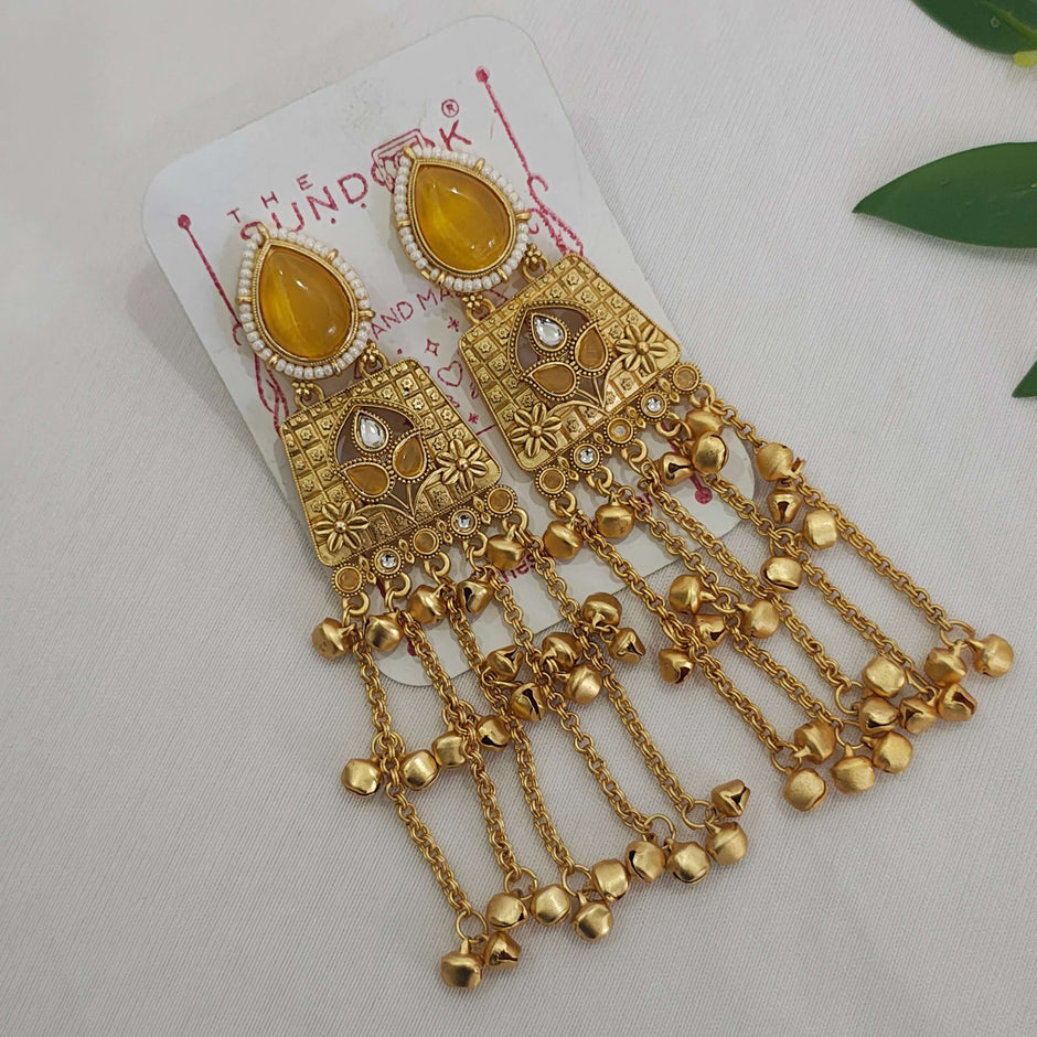 Aarna Kashmiri Gold Plated Earrings - Yellow