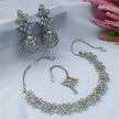 Adrika Silver Plated AD Necklace with Jhumka Earrings & Tikka
