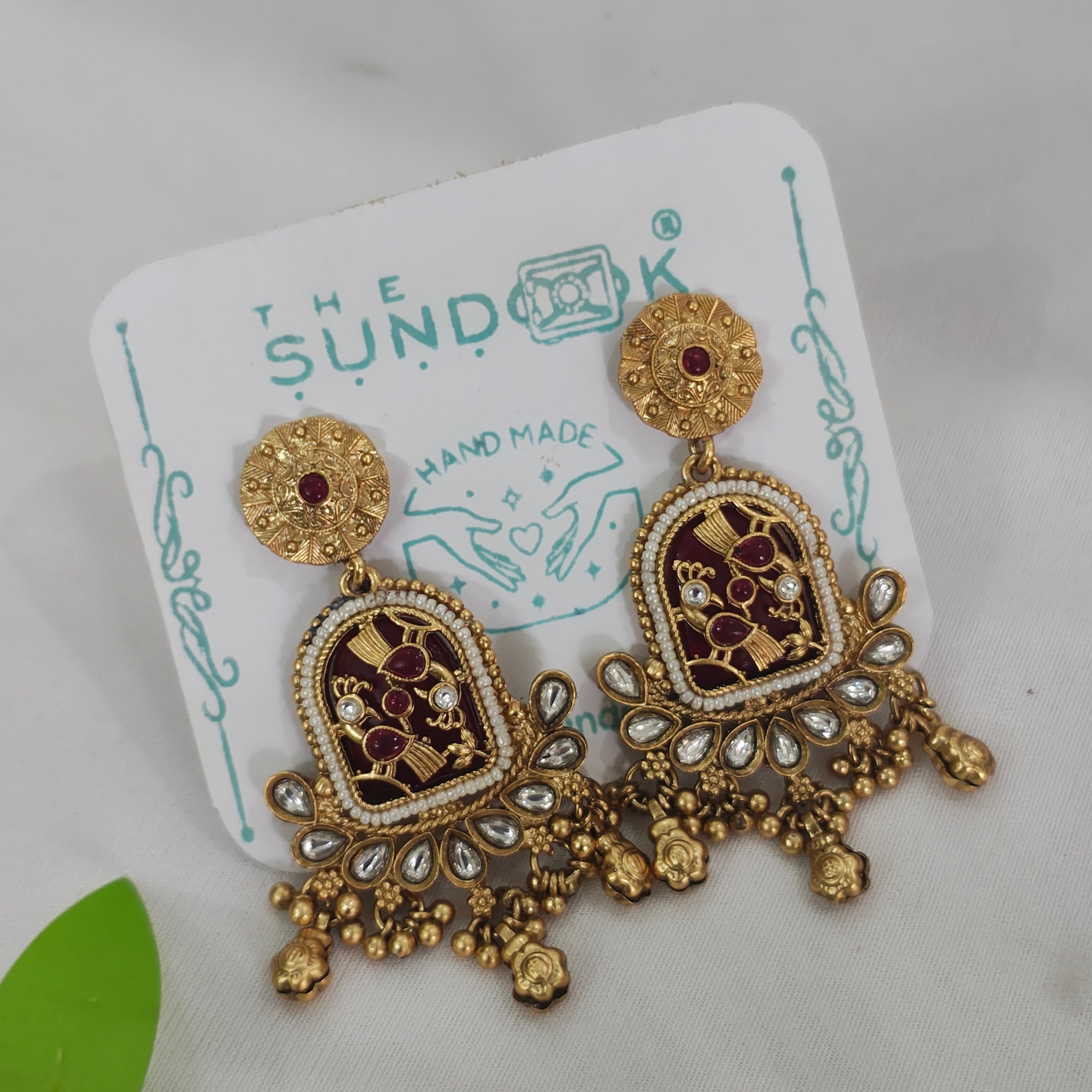 Amayra Gold Plated Heritage Kundan Earrings - Red