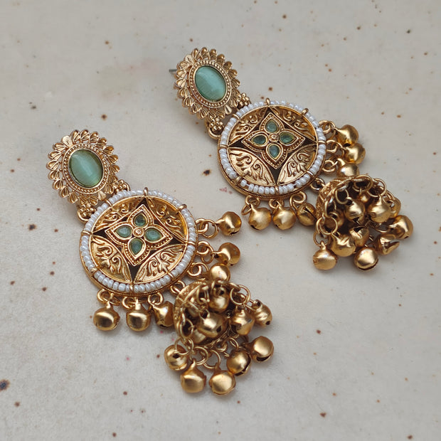 Amrita Kashmiri Chandbali Earrings - Mint Green