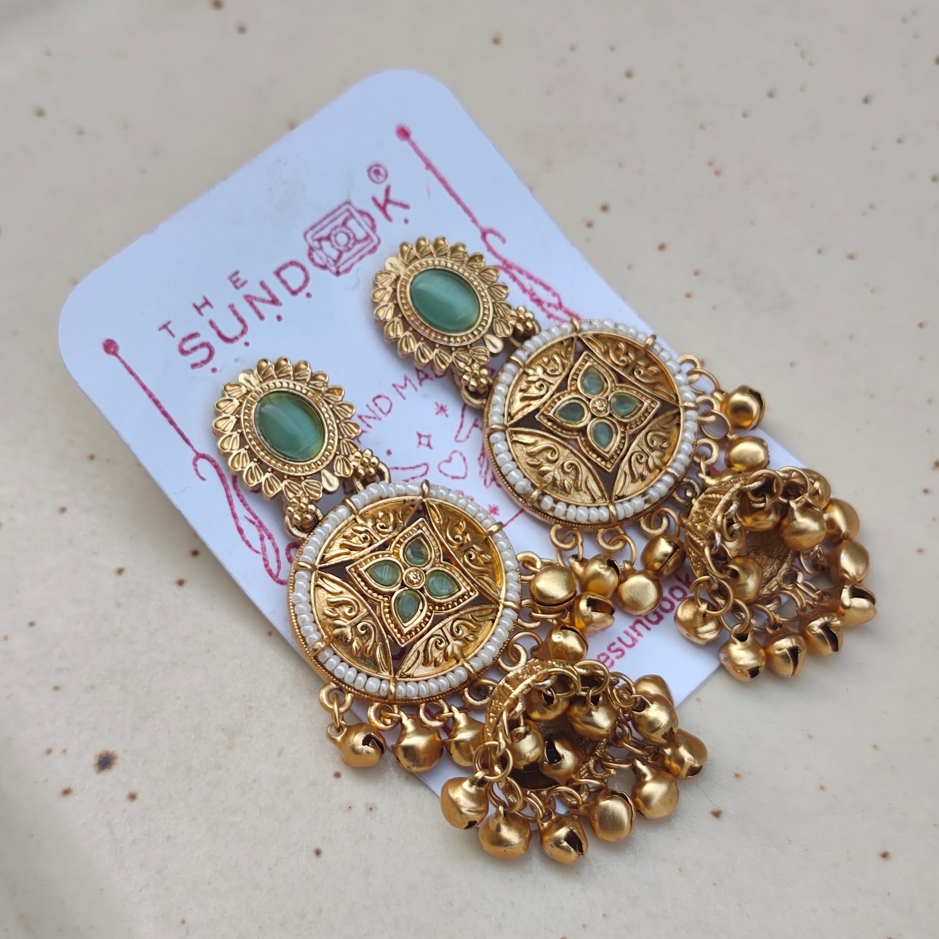 Amrita Kashmiri Chandbali Earrings - Mint Green