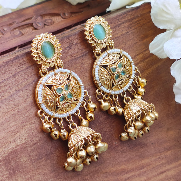 Amrita Kashmiri Chandbali Earrings - Mint Green