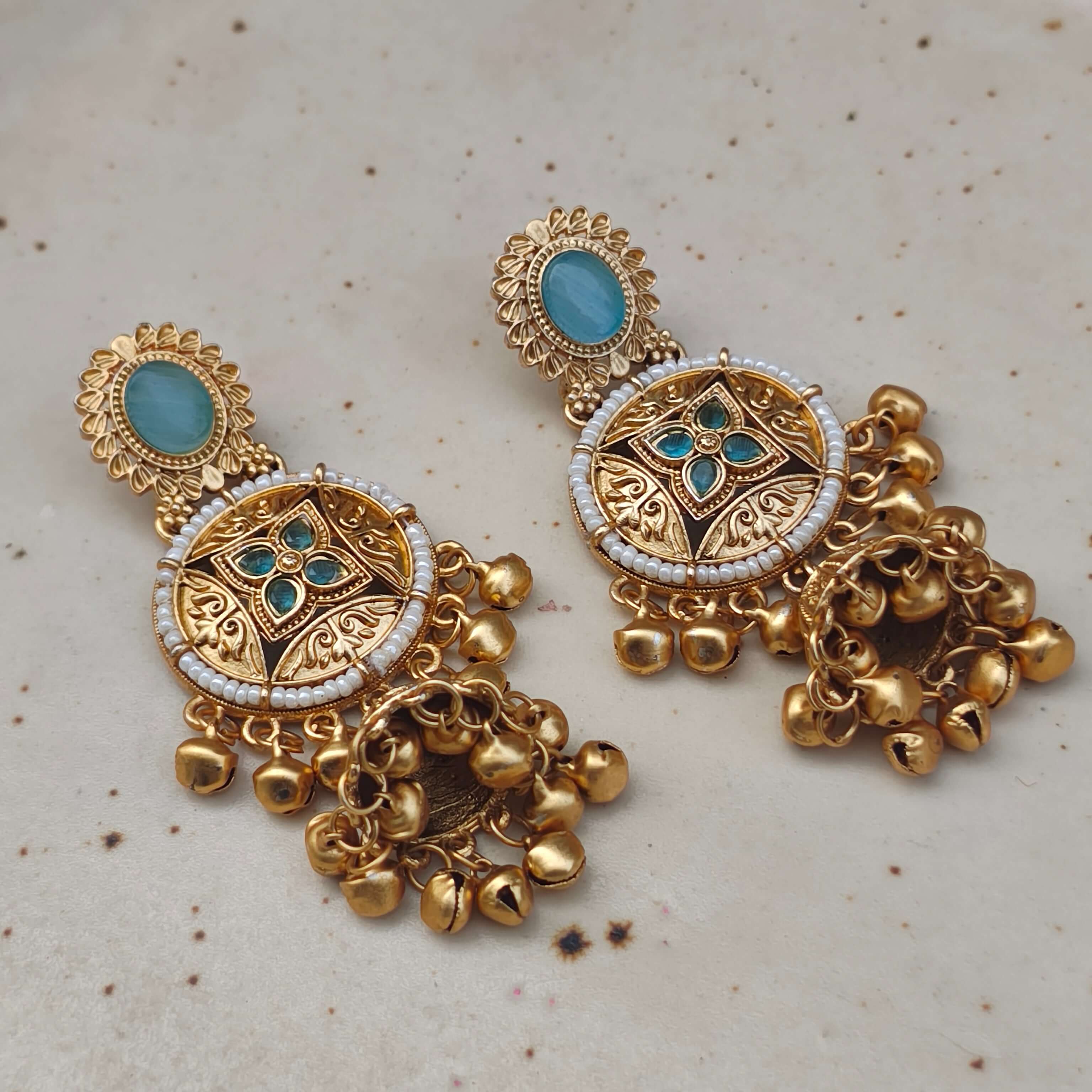 Amrita Kashmiri Chandbali Earrings - Sea Blue