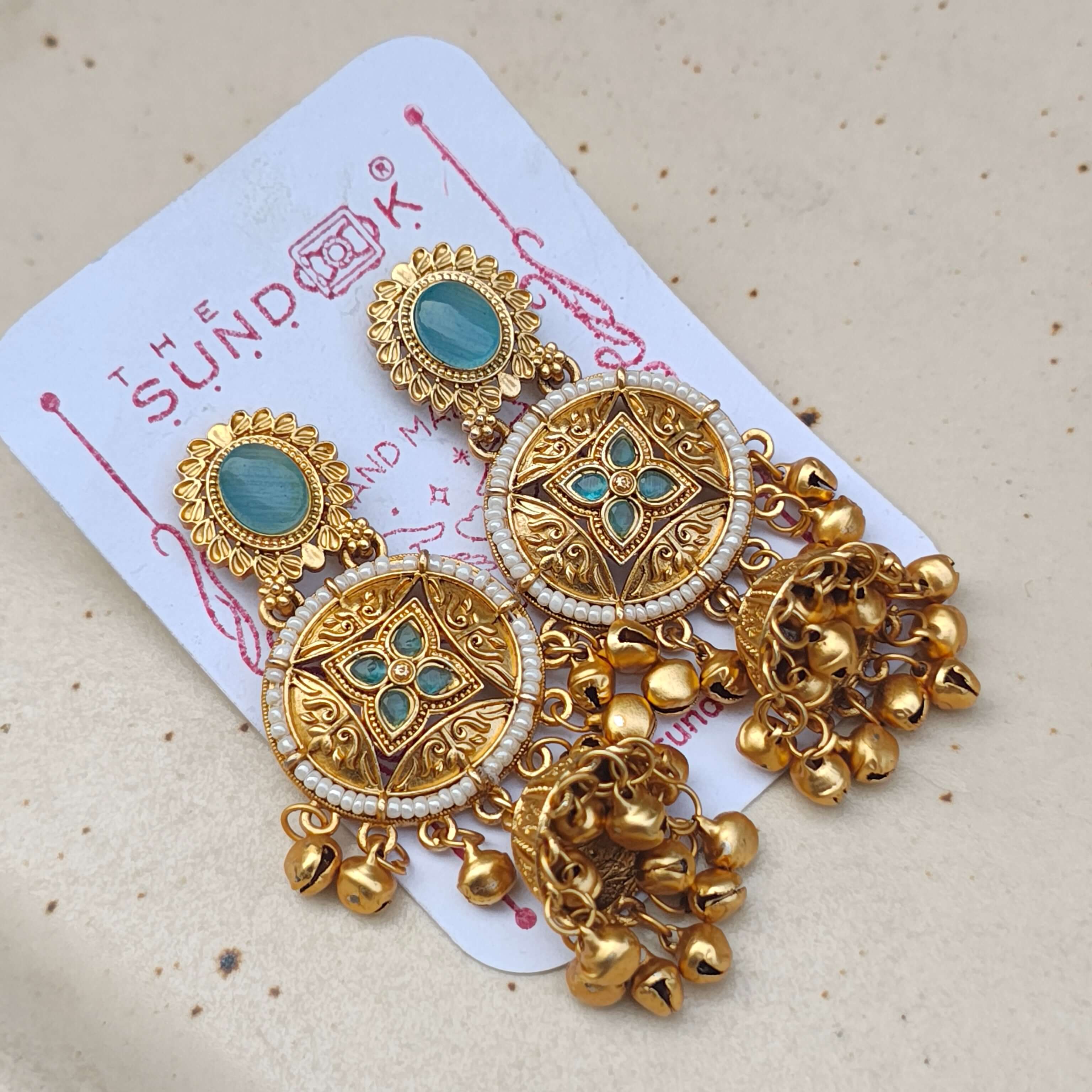 Amrita Kashmiri Chandbali Earrings - Sea Blue