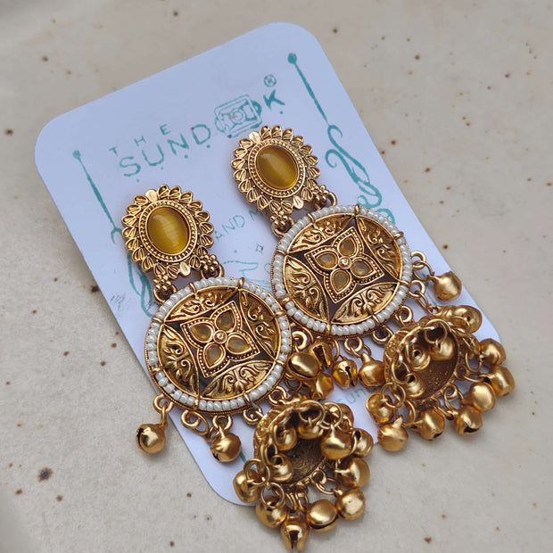 Amrita Kashmiri Chandbali Earrings - Yellow